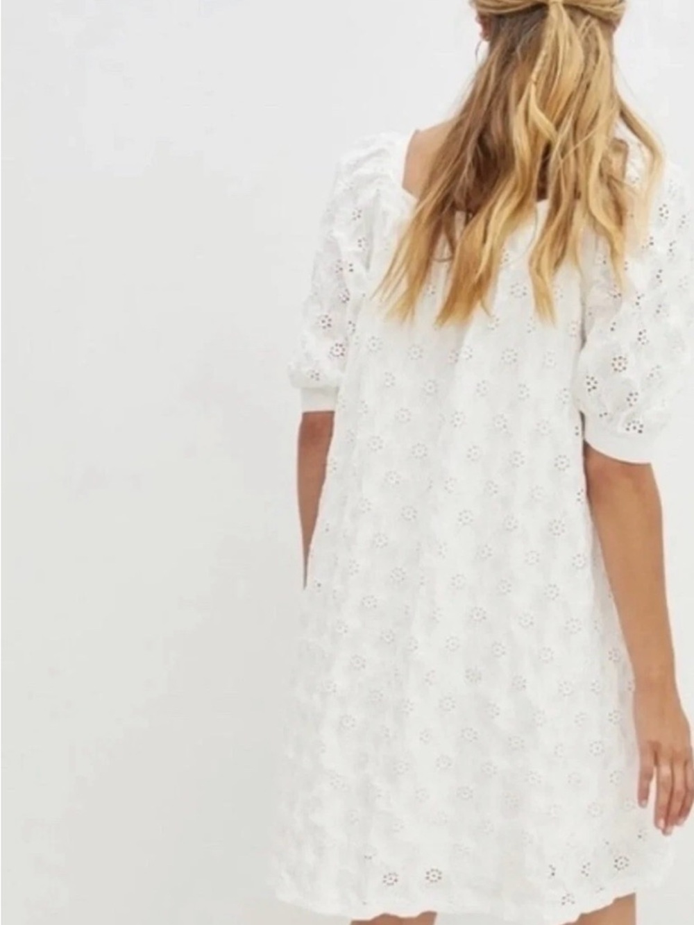 Maeve White Eyelet  Puff-Sleeve Mini Dress - Picture 3 of 4